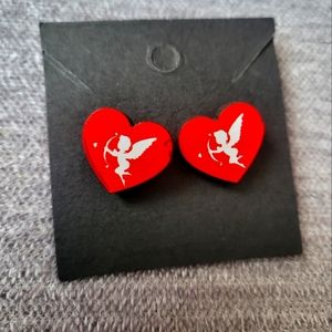 Adorable Heart cupid wood earrings